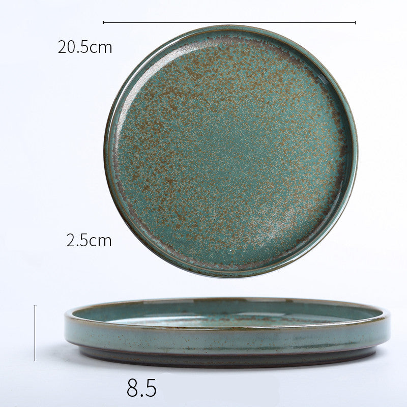 Western Plate Retro Tableware Household Creative Japanese-style Plate Personality Handmade Ceramic Stoneware Dish Soup Plate