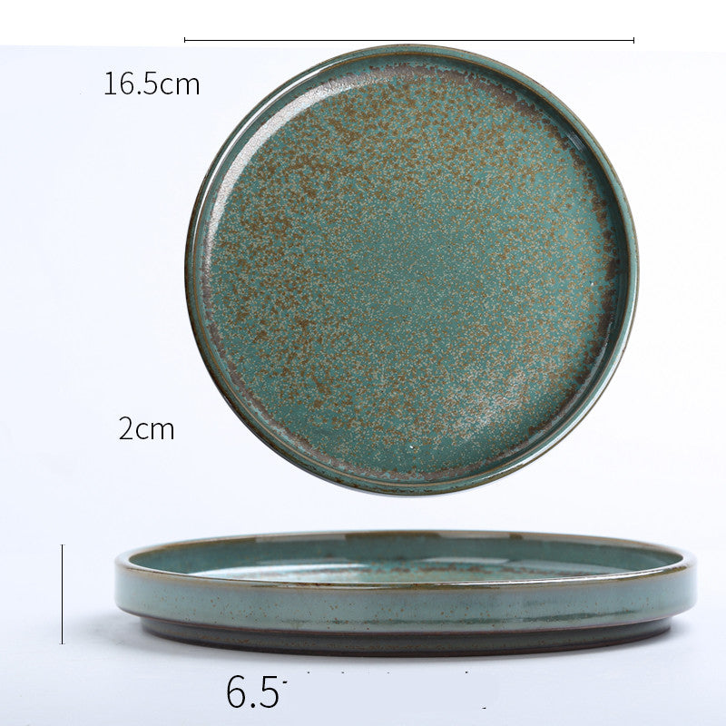 Western Plate Retro Tableware Household Creative Japanese-style Plate Personality Handmade Ceramic Stoneware Dish Soup Plate